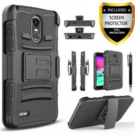 LG Stylo 3 Case, LG Stylo 3 Plus Case, [Combo Holster] And Built-In Kickstand Bundled with [Premium Screen Protector] Hybird Shockproof And Circlemalls Stylus Pen (Black)